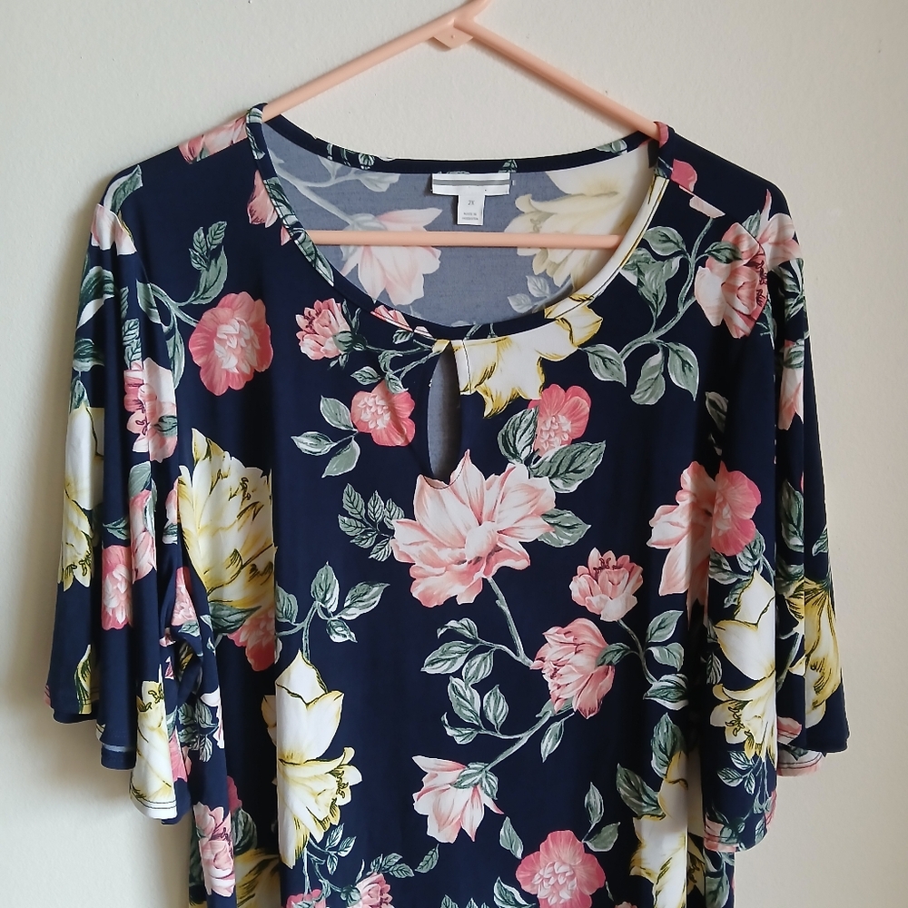 Short sleeve floral stretch shirt women’s blouse Size 2X - Picture 3 of 11